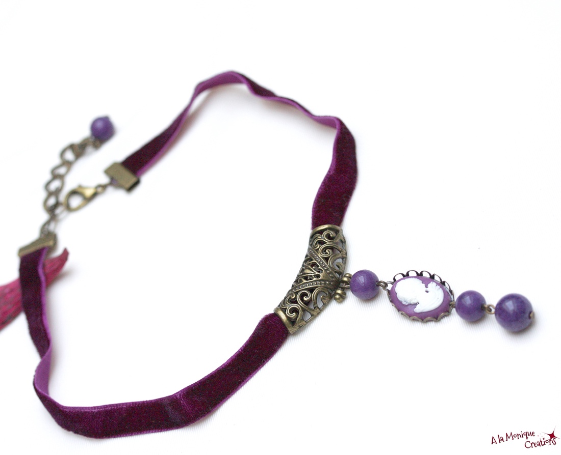 Colier choker cu jad violet si camee - bijuterii - coliere - coliere cu pandantive - Artynos.ro