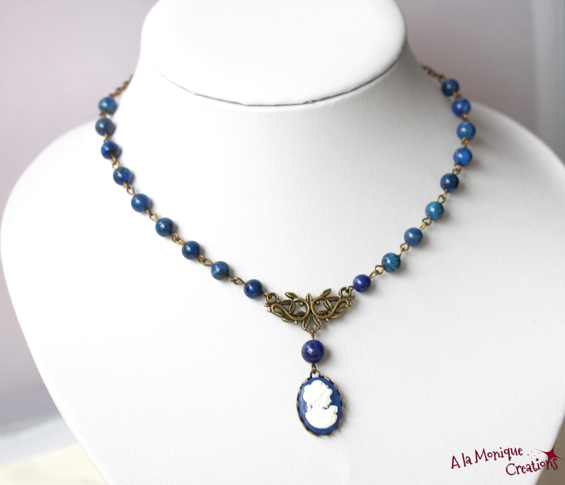 Colier choker cu camee si lapis lazuli - bijuterii - coliere - coliere cu pandantive - Artynos.ro