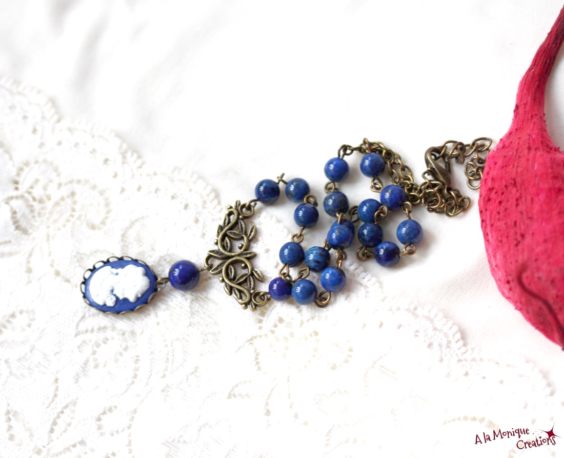 Colier choker cu camee si lapis lazuli - bijuterii - coliere - coliere cu pandantive - Artynos.ro