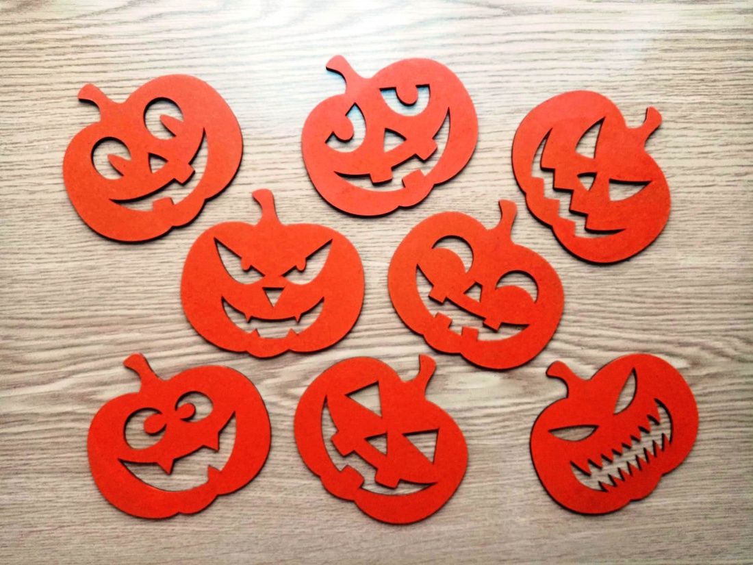 Set 8 suporturi pahare cu tematica Halloween, MDF de 2.5 mm, dimensiuni 10 x 9 cm, vopsite in culori acrilice - accesorii locuință - accesorii pentru decorat casa - halloween - tot ce ai nevoie pentru petrecere! - ornamente de halloween - Artynos.ro