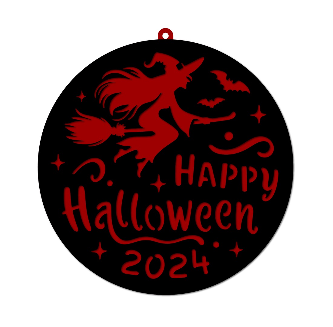 Decoratiune de perete - Happy Halloween, 2 straturi de MDF 3 mm, diametru 35 cm - casă & stil de viață - accesorii pentru decorat casa - halloween - tot ce ai nevoie pentru petrecere! - ornamente de halloween - Artynos.ro