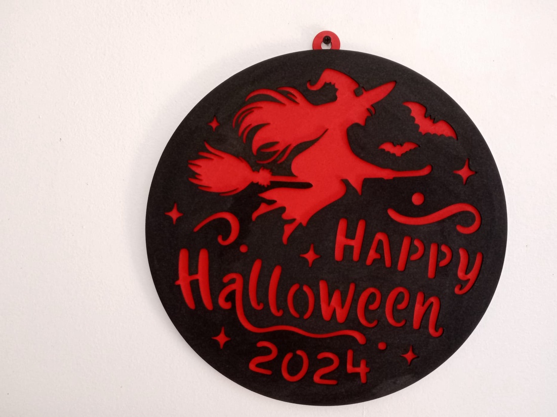 Decoratiune de perete - Happy Halloween, 2 straturi de MDF 3 mm, diametru 35 cm - casă & stil de viață - accesorii pentru decorat casa - halloween - tot ce ai nevoie pentru petrecere! - ornamente de halloween - Artynos.ro