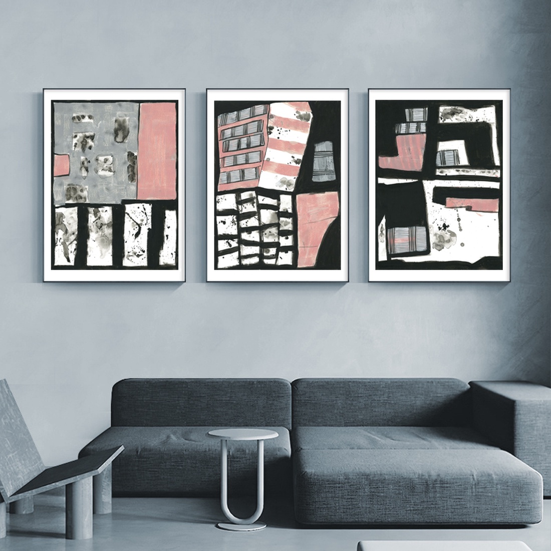 Picturi abstracte pentru living room picturi acrilice pe hartie set 3 picturi arta originala decoratiune interioara - arte vizuale și accesorii  - picturi - pictură acrilică - Artynos.ro