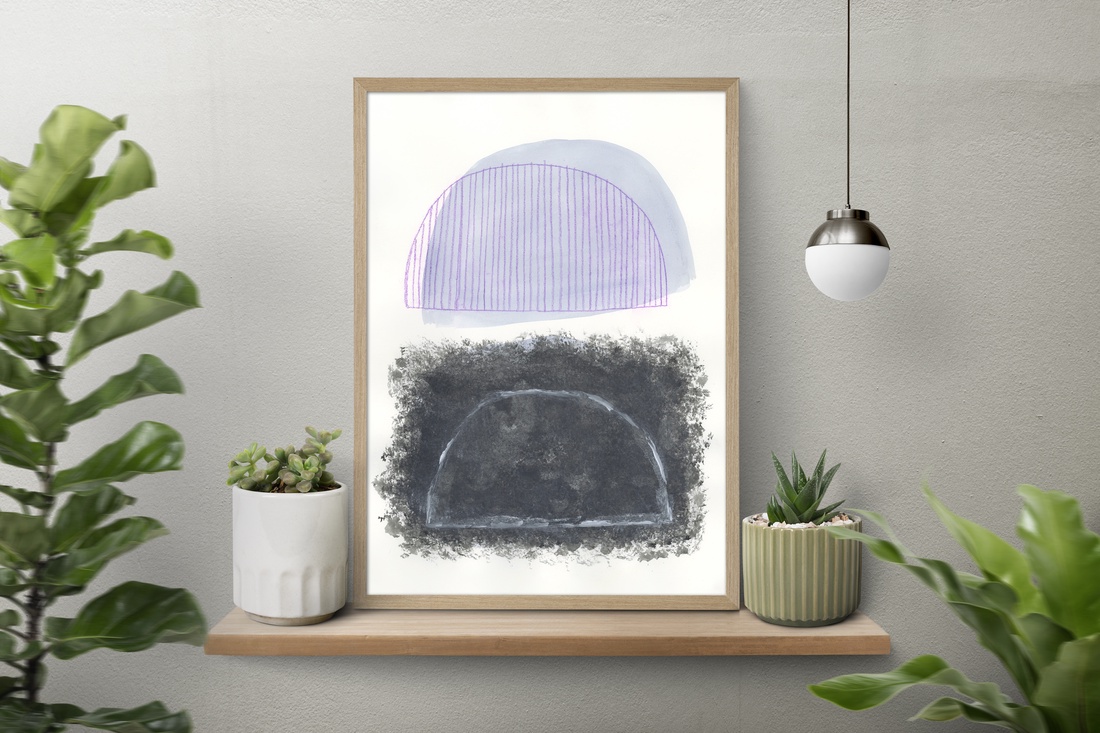 Print Acuarela pe hartie acuarela cadou inedit print abstract violet decoratiune interioara design interior poster alb - casă & stil de viață - accesorii pentru decorat casa - picturi murale - postere - Artynos.ro