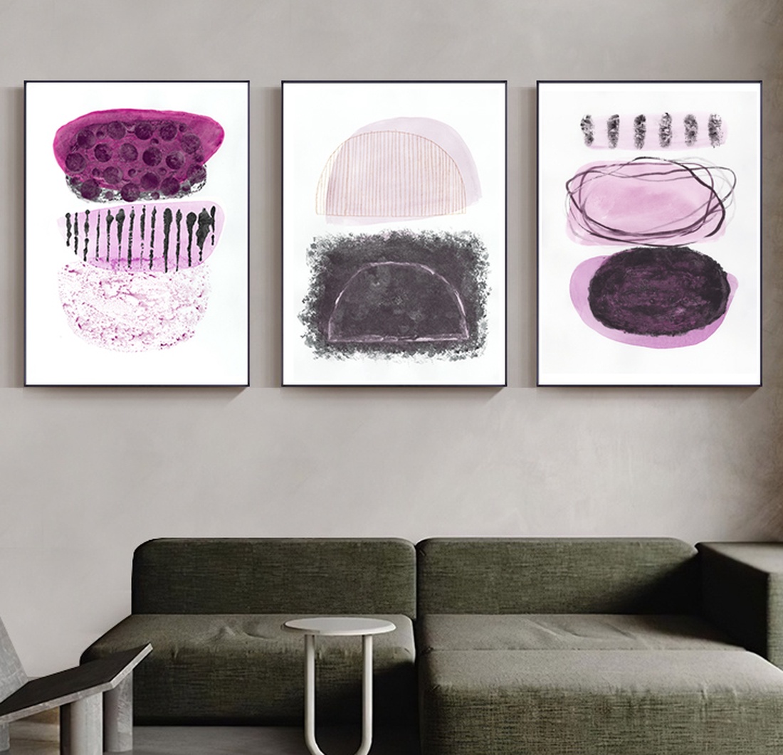 Set 3 printuri acuarela pe hartie poster acuarela print abstract roz negru decoratiune interioara design interior cadou - casă & stil de viață - accesorii pentru decorat casa - picturi murale - postere - Artynos.ro