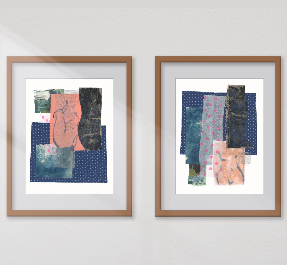 Set 2 Printuri colaj original poster cadou inedit print geometric albastru decoratiune interioara design interior  - arte vizuale și accesorii  - picturi - acuarele picturi - Artynos.ro