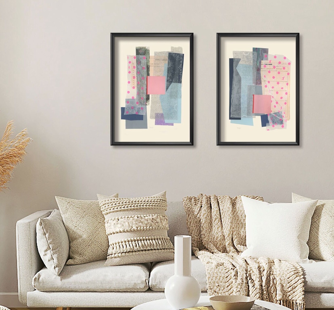 Set 2 tablouri moderne print colaj original poster cadou inedit print geometric decoratiune interioara design interior  - arte vizuale și accesorii  - colaj - Artynos.ro