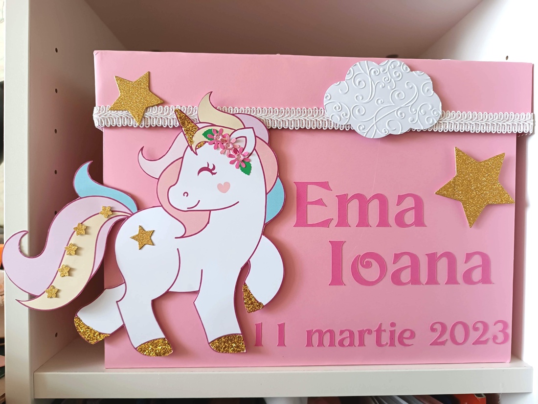 Cutie pentru dar botez fetițe Unicorn roz - jucării și echipamente pentru copii - daruri de botez - Artynos.ro