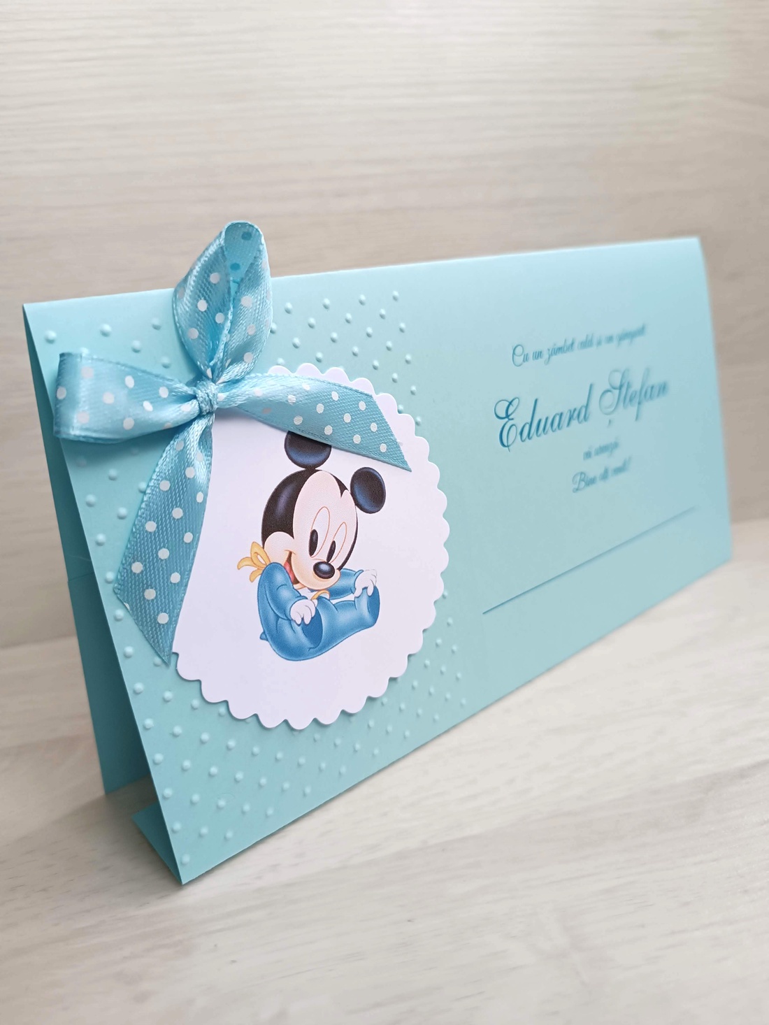 Plicuri dar botez băieți, baby Mickey bleu - jucării și echipamente pentru copii - daruri de botez - Artynos.ro