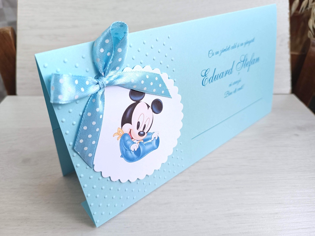 Plicuri dar botez băieți, baby Mickey bleu - jucării și echipamente pentru copii - daruri de botez - Artynos.ro