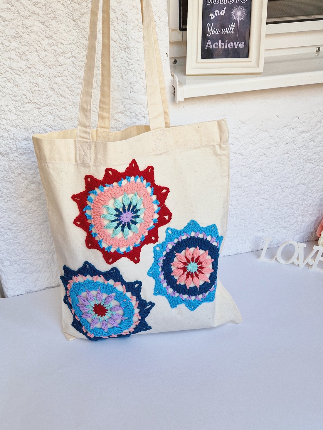 Plasă bumbac Colorful Crochet Mandala - geantă și husă - geantă pentru cumpărături - geantă shopper, geantă tote, geantă textilă - Artynos.ro