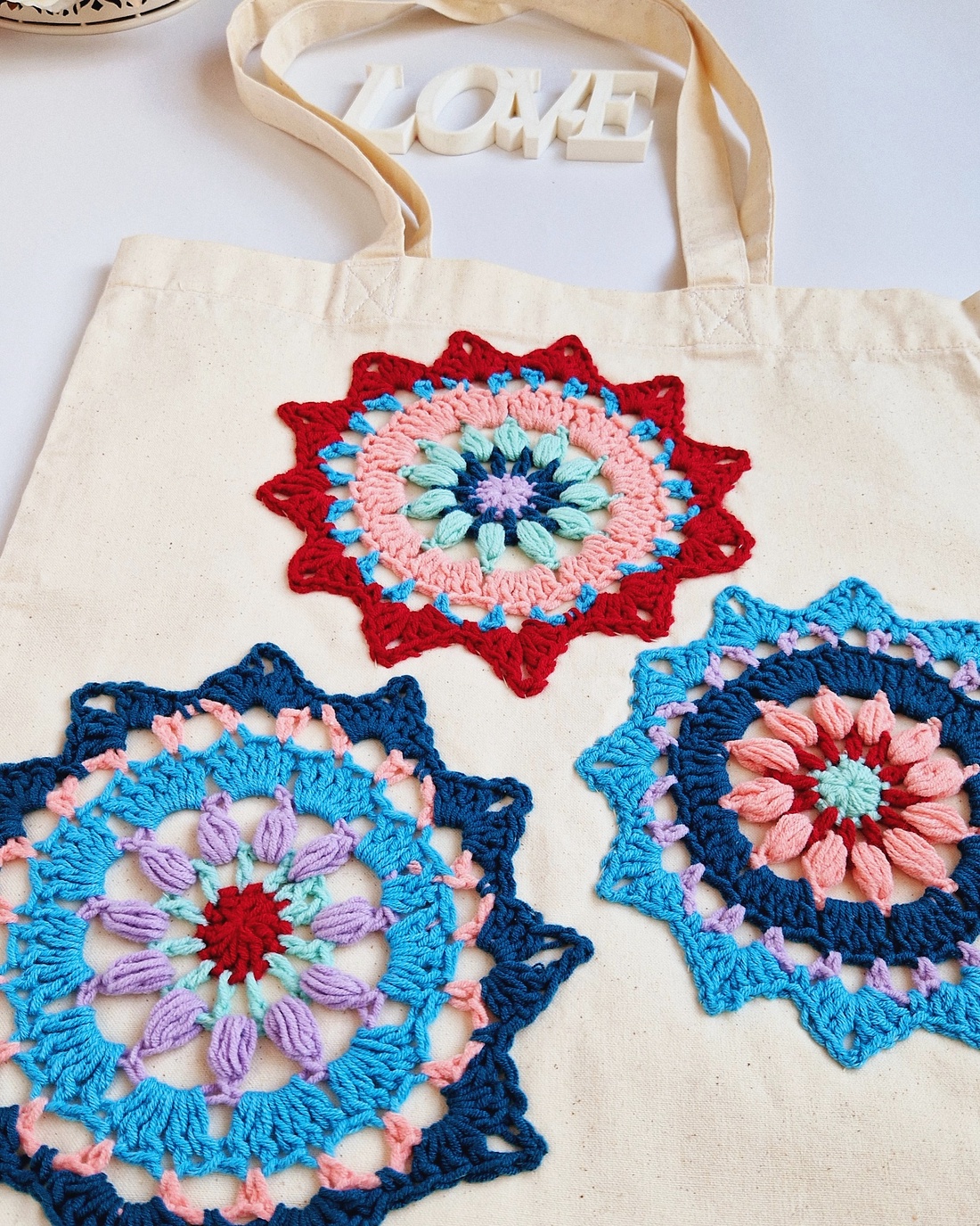 Plasă bumbac Colorful Crochet Mandala - geantă și husă - geantă pentru cumpărături - geantă shopper, geantă tote, geantă textilă - Artynos.ro