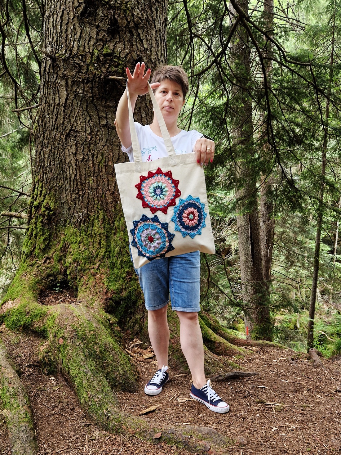 Plasă bumbac Colorful Crochet Mandala - geantă și husă - geantă pentru cumpărături - geantă shopper, geantă tote, geantă textilă - Artynos.ro