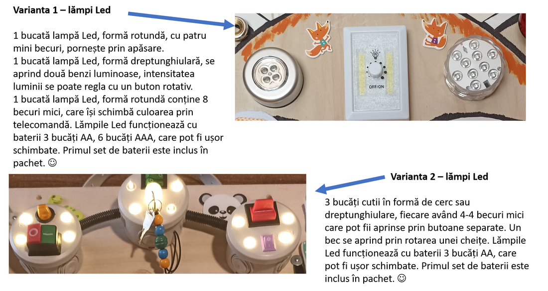 Panou senzorial din lemn cu luminițe, pentru copii 2-6 ani cu diferite exerciții care pot stimula dezvoltarea senzorială - jucării și echipamente pentru copii - jocuri de gândire - curcubeu montessori, jocuri waldorf - Artynos.ro