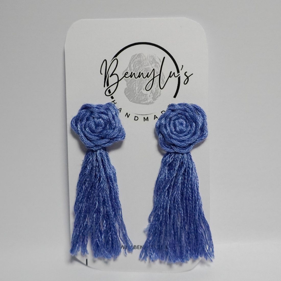 Cercei Tassel Macrame Handmade - Soft Blue - bijuterii - cercei - cercei cu franjuri - Artynos.ro