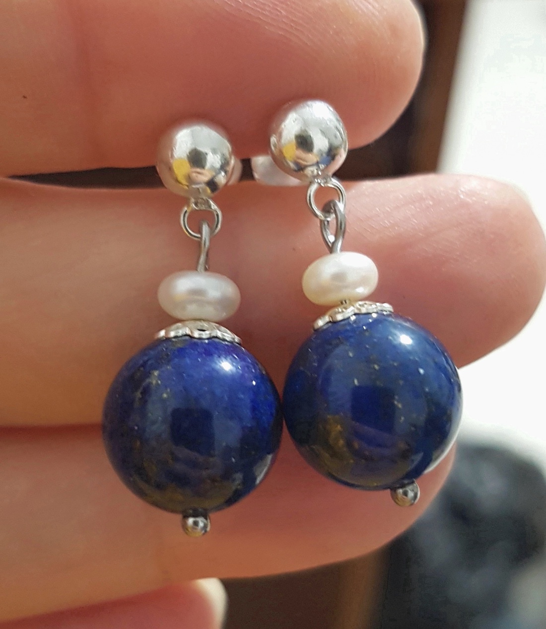 Cercei semipretioase lapis lazuli si argint 925 cercei atarnatori cercei handmade cercei vintage - bijuterii - cercei - cercei drop - Artynos.ro