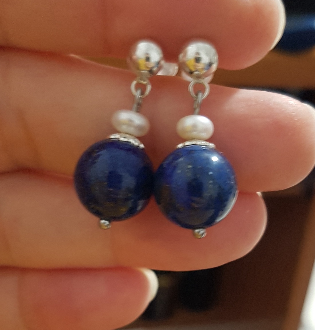 Cercei semipretioase lapis lazuli si argint 925 cercei atarnatori cercei handmade cercei vintage - bijuterii - cercei - cercei drop - Artynos.ro