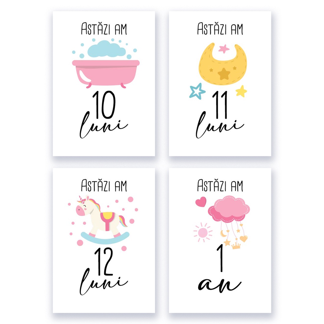 Set 20 cartonase aniversare de tip baby milestone pentru fotografierea bebelusului -model fete - jucării și echipamente pentru copii - daruri de botez - Artynos.ro