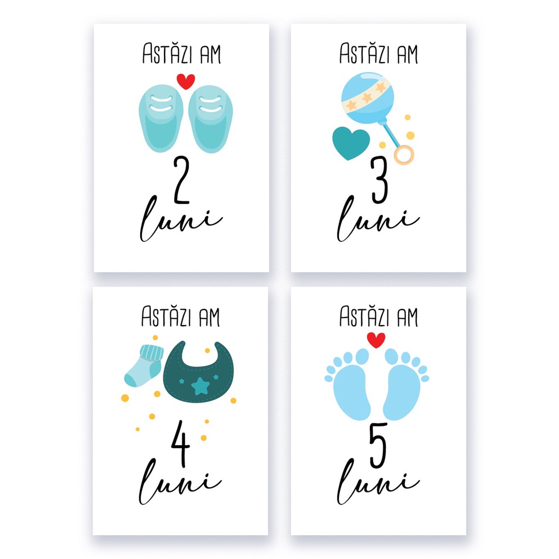 Set 20 cartonase aniversare de tip baby milestone pentru fotografierea bebelusului -model baieti - jucării și echipamente pentru copii - daruri de botez - Artynos.ro