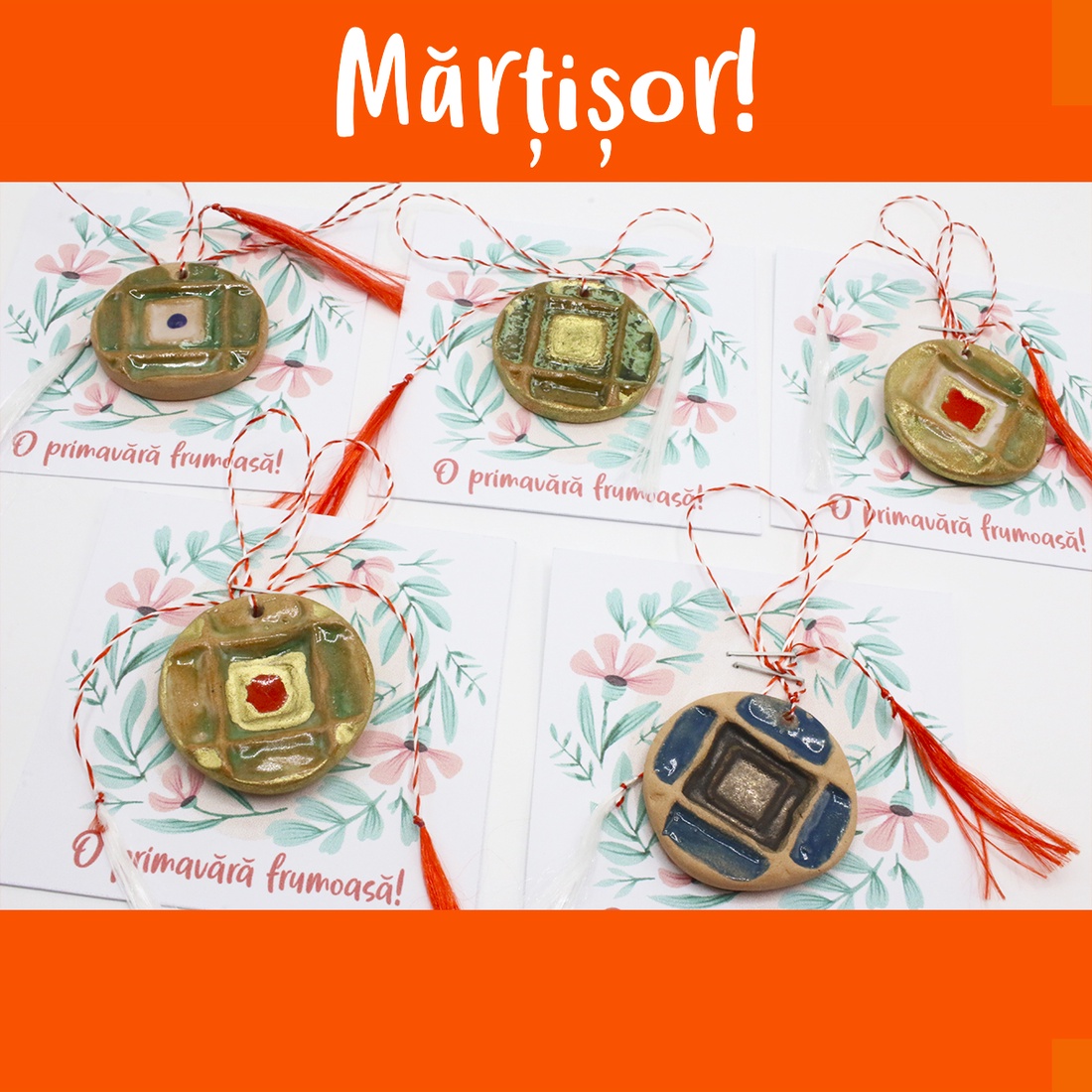 Martisor elegant auriu din ceramica - bijuterii - mărțișor - Artynos.ro