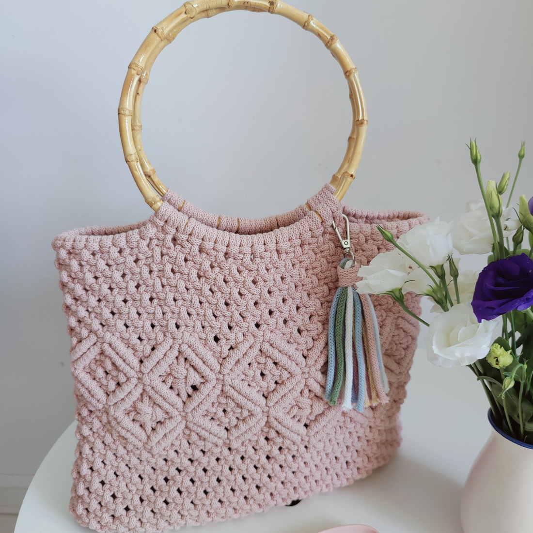 Poșetă Macrame Pastel Pink - geantă și husă - accesorii genți - agățător de sac - Artynos.ro