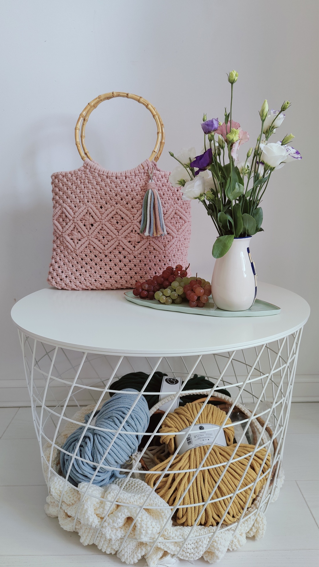 Poșetă Macrame Pastel Pink - geantă și husă - accesorii genți - agățător de sac - Artynos.ro