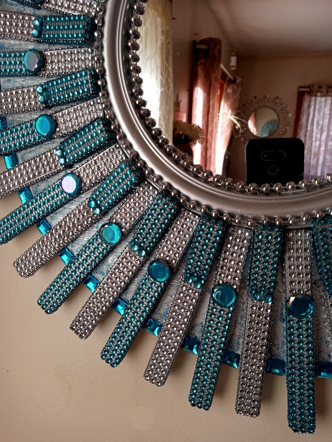 Oglinda soare handmade turquoise si argintiu - casă & stil de viață - accesorii pentru decorat casa - oglinzi perete, oglinzi decor - Artynos.ro