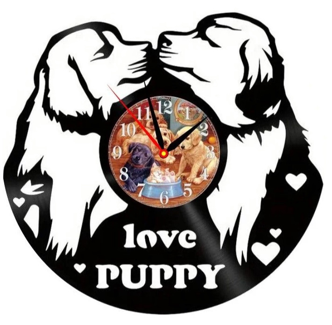 LOVE PUPPY-ceas de perete - accesorii locuință - accesorii pentru decorat casa - decorațiuni de pereți, decorațiuni suspendate - ceasuri de perete - Artynos.ro