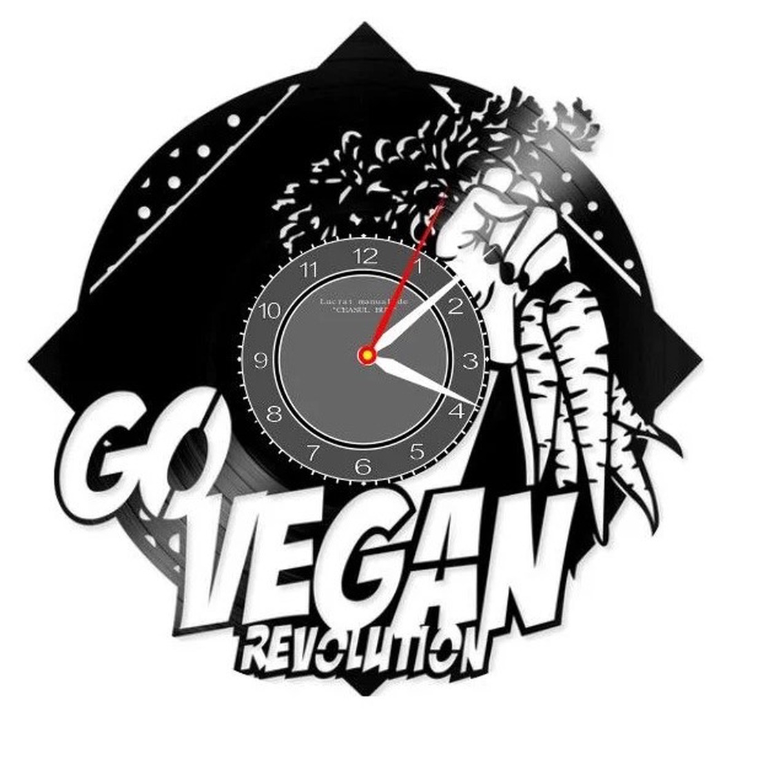 GO VEGAN!-ceas de perete - casă & stil de viață - accesorii pentru decorat casa - decorațiuni de pereți, decorațiuni suspendate - ceasuri de perete - Artynos.ro