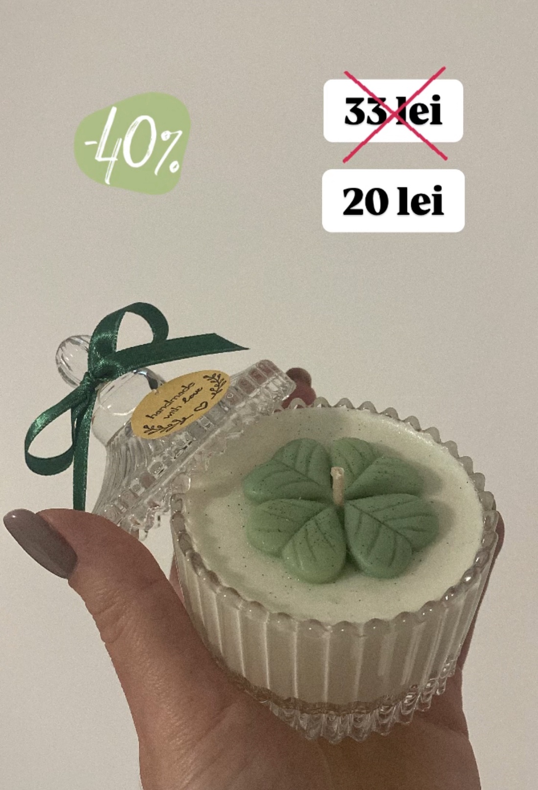 Lumânare parfumată Lucky clover 65g - casă & stil de viață - lumânări, parfumuri, arome - lumânare - lumânări artizanale - Artynos.ro