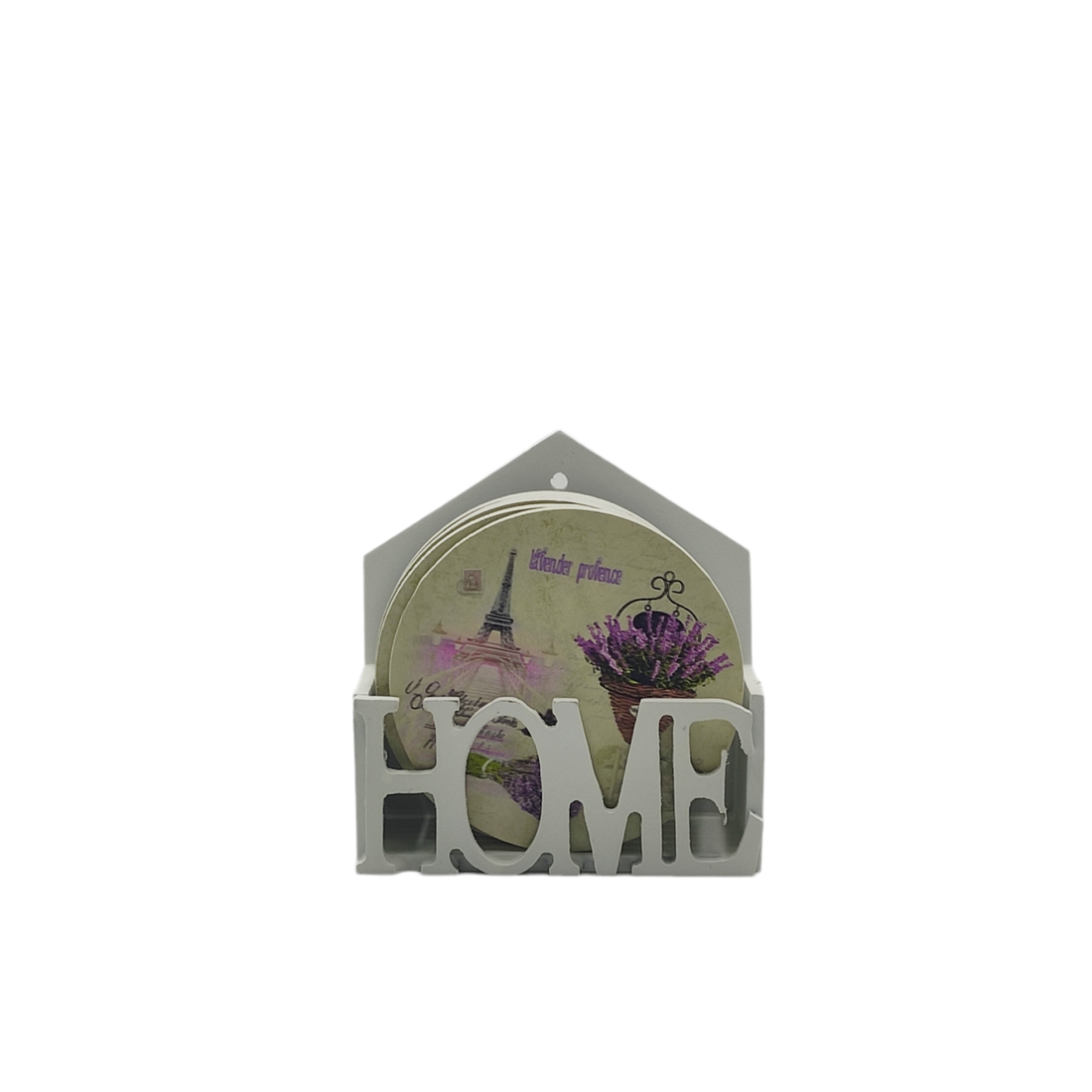 Set 6 suporti rotunzi de pahare din lemn de 9,8 cm diametru si cutie depozitare Home, Lavender Provence - accesorii locuință - accesorii pentru echipamente de bucătărie - accesorii de servire - suporturi pahare - Artynos.ro