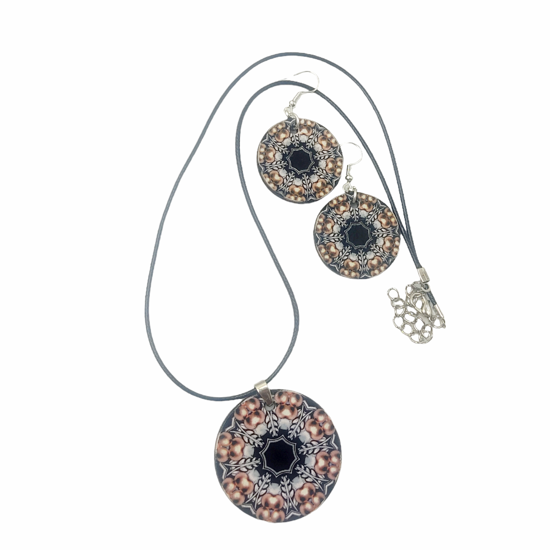 Set colier si cercei lemn, Mandala pearls 3 - bijuterii - seturi de bijuterii - Artynos.ro