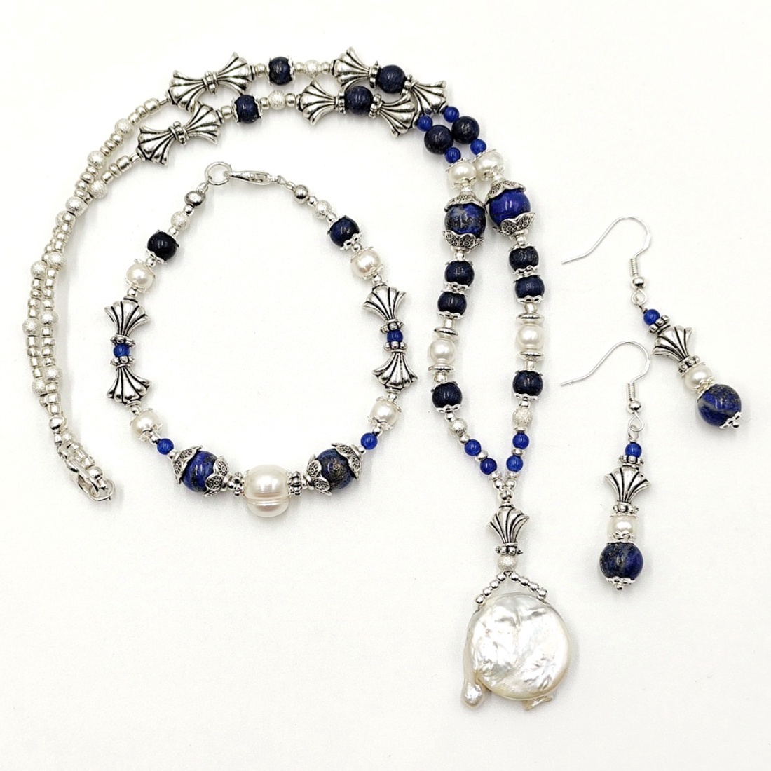 Set bijuterii cu perle, lapis lazuli si agate - bijuterii - seturi de bijuterii - Artynos.ro