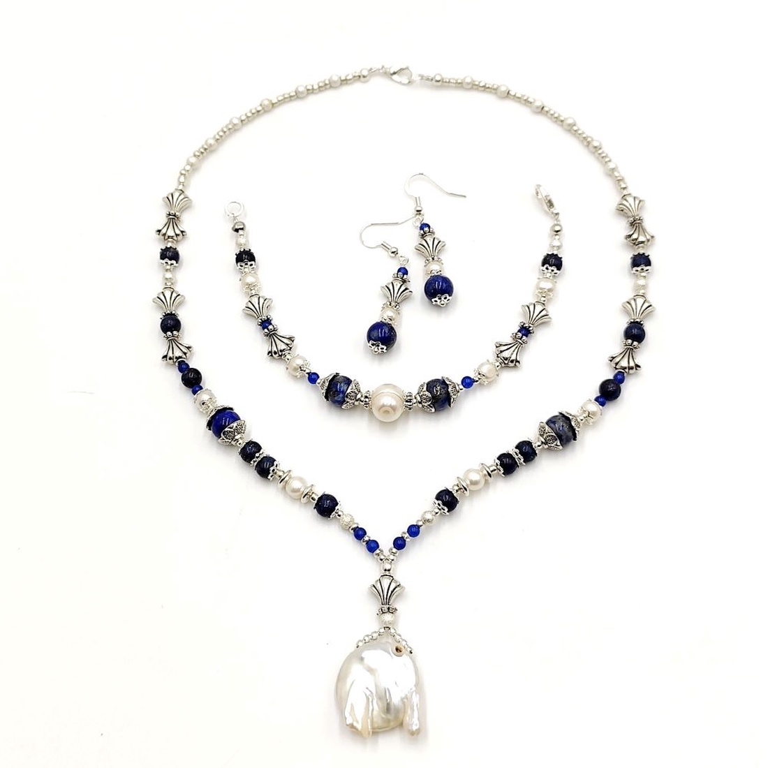 Set bijuterii cu perle, lapis lazuli si agate - bijuterii - seturi de bijuterii - Artynos.ro