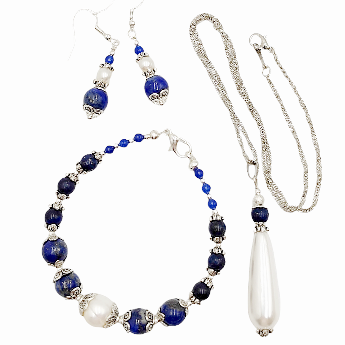 Set bijuterii cu lapis lazuli, perle si agate - bijuterii - seturi de bijuterii - Artynos.ro