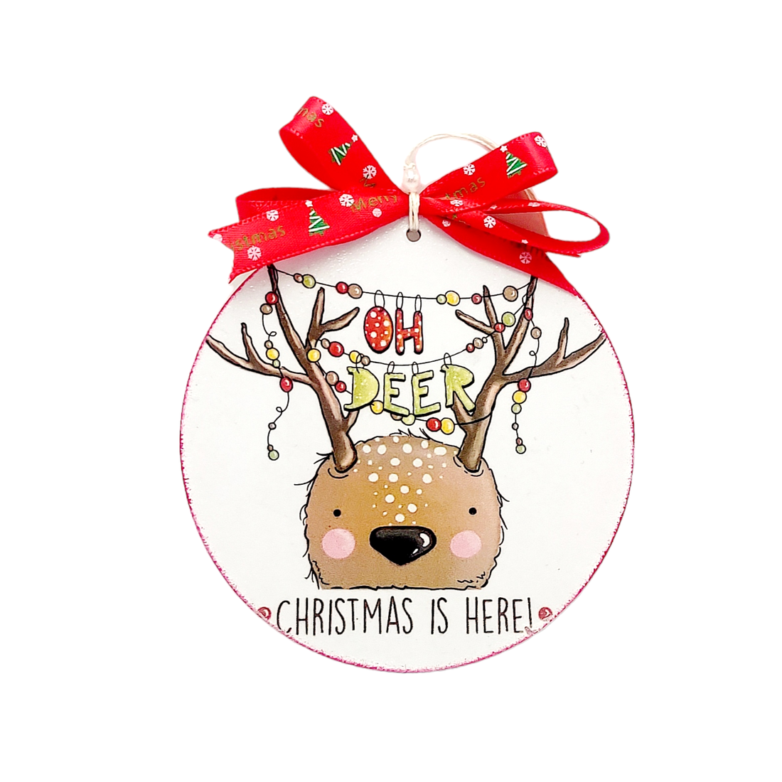 Glob lemn pentru Craciun , Oh deer Christmas is here - accesorii de crăciun - decorațiuni de crăciun de casă - decorațiuni pentru pomul de crăciun - Artynos.ro