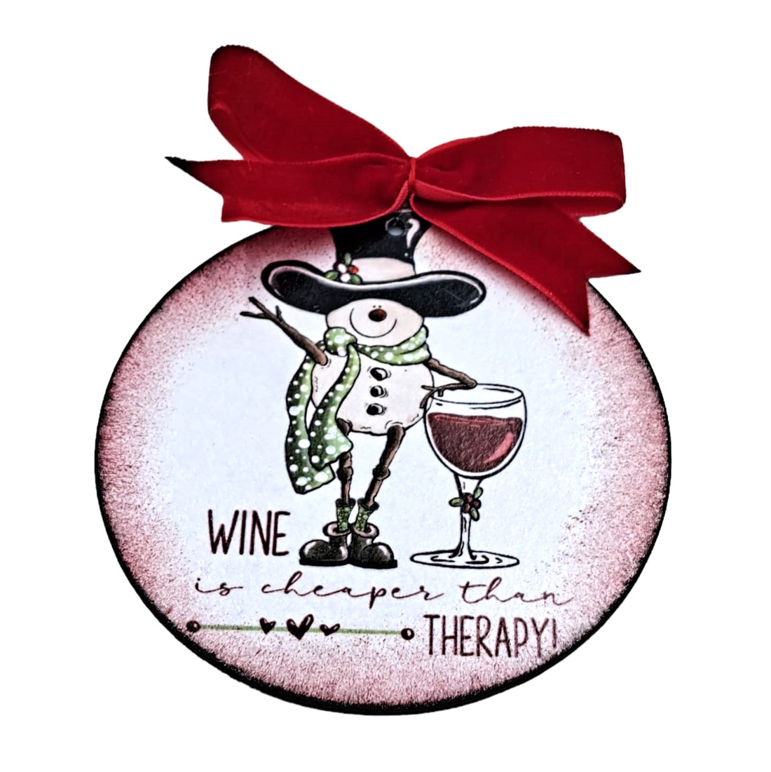 Glob lemn pentru Craciun, Wine is cheaper than therapy - accesorii de crăciun - decorațiuni de crăciun de casă - decorațiuni pentru pomul de crăciun - Artynos.ro