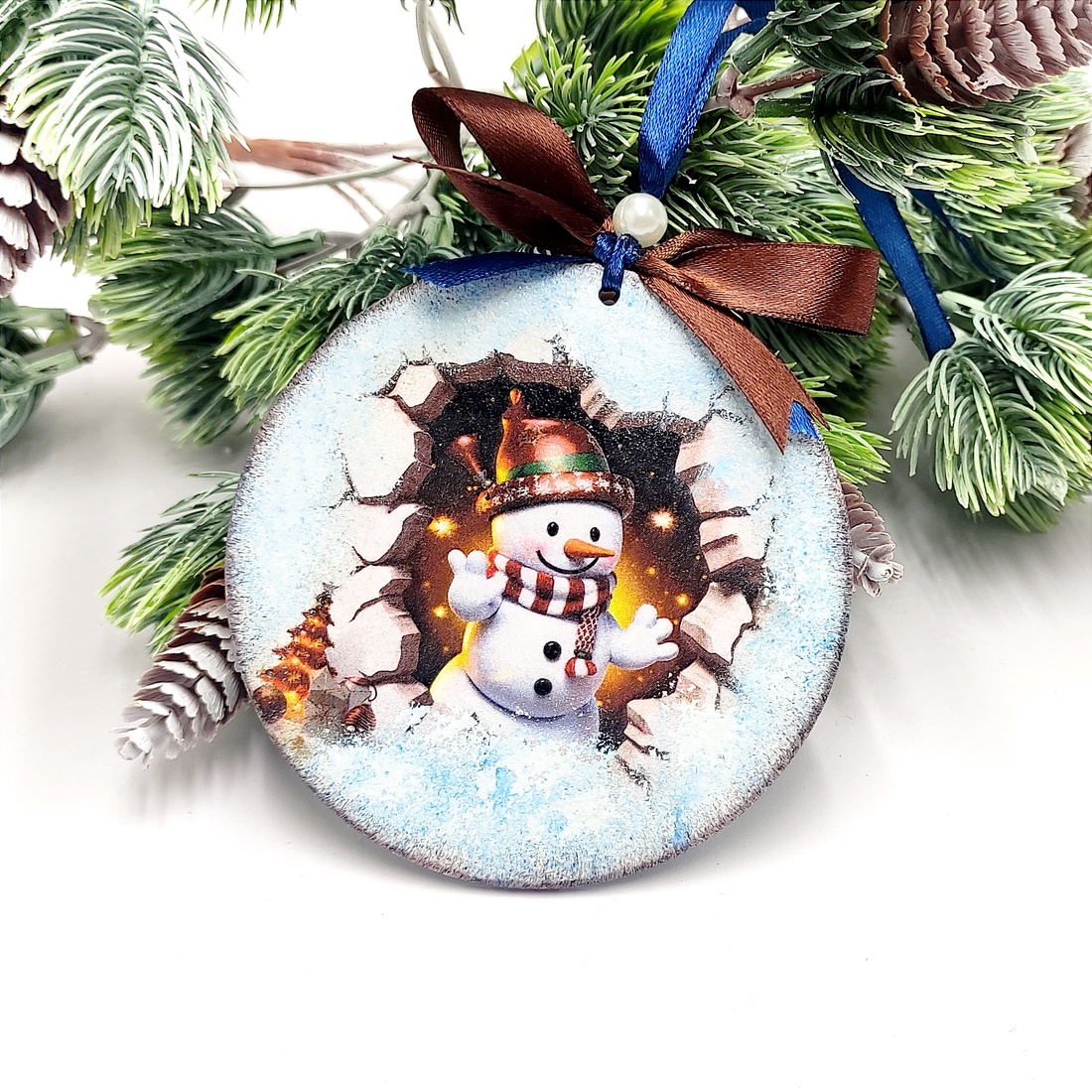 Glob lemn pentru Craciun, snowman break wall Christmas 3 - accesorii de crăciun - decorațiuni de crăciun de casă - decorațiuni pentru pomul de crăciun - Artynos.ro