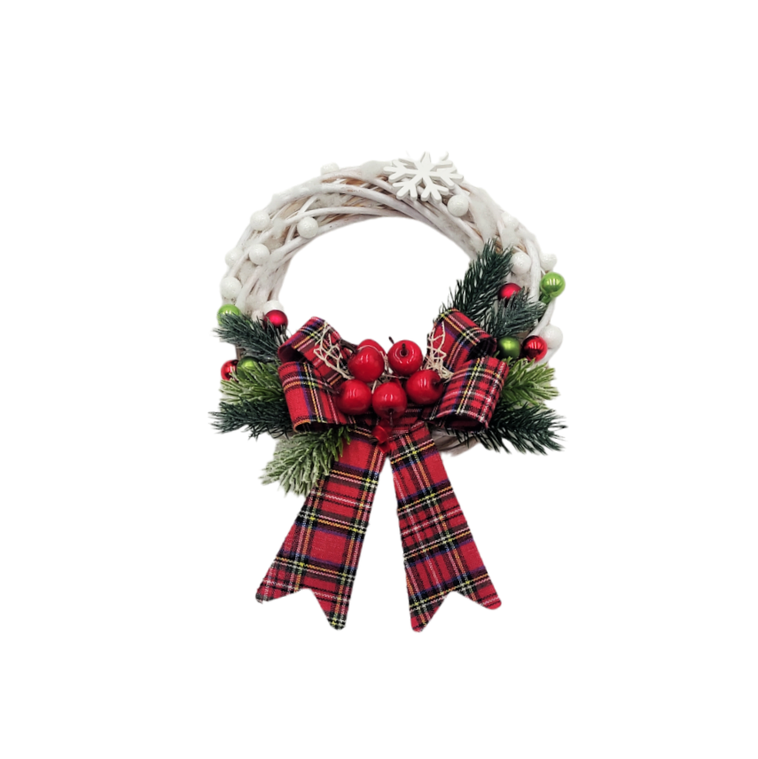 Coronita pentru Craciun, cu funda in carouri, rosu verde, 20 cm 3095 - accesorii de crăciun - decorațiuni de advent - coroniță advent - Artynos.ro