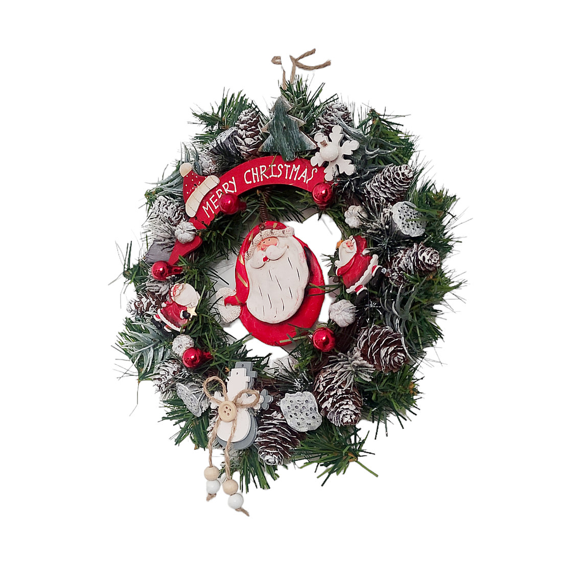 Coronita pentru Craciun , cu Mos Craciun ceramic si inscriptie Merry Christmas, 25  - accesorii de crăciun - decorațiuni de crăciun de casă - decorațiuni pentru casă de crăciun - Artynos.ro