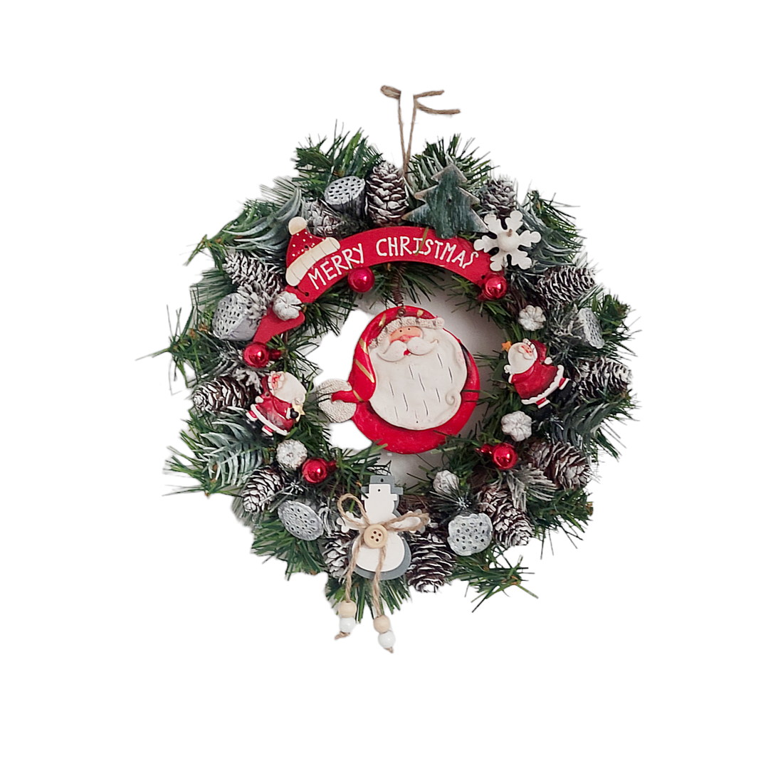 Coronita pentru Craciun , cu Mos Craciun ceramic si inscriptie Merry Christmas, 25  - accesorii de crăciun - decorațiuni de crăciun de casă - decorațiuni pentru casă de crăciun - Artynos.ro