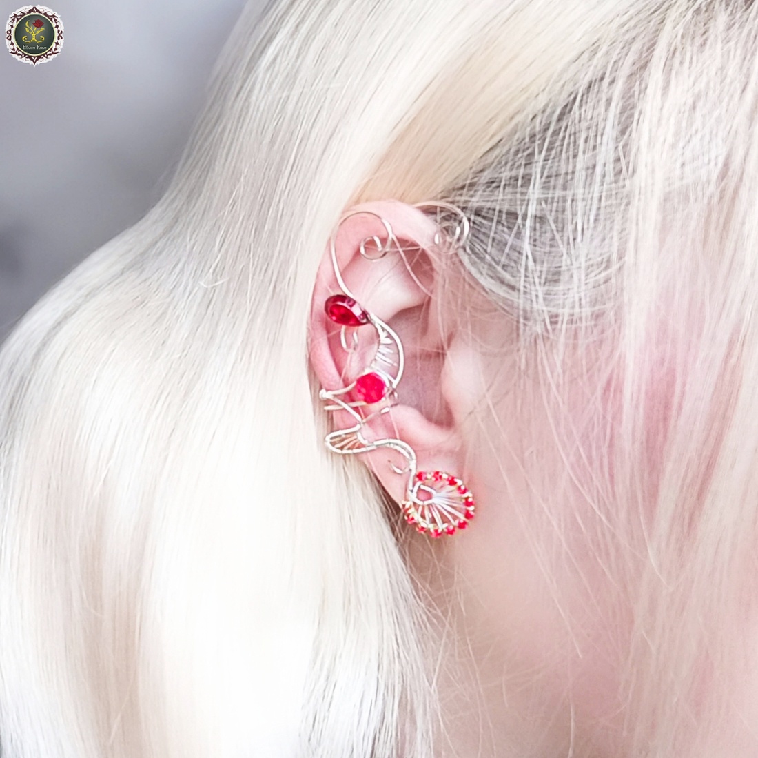 Cercel ear cuff Red Crystals - bijuterii - cercei - cercei și ornamente pentru urechi - Artynos.ro