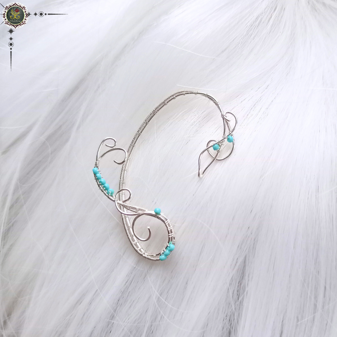 Cercel ear wrap Silver and Turquoise - bijuterii - cercei - cercei și ornamente pentru urechi - Artynos.ro