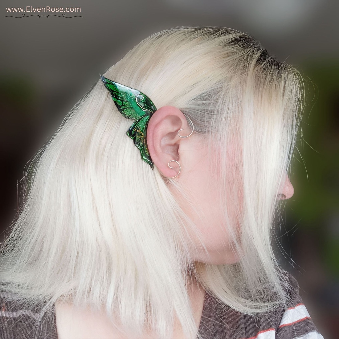 Cercei ear wrap cu Aripi de Fluture verde cu negru - bijuterii - cercei - cercei și ornamente pentru urechi - Artynos.ro