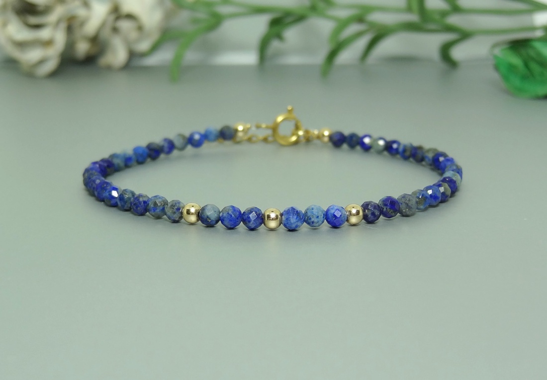 Bratara lapis lazuli si aur filat de 14k / gold filled - bijuterii - brățări - brățară cu mărgele - Artynos.ro