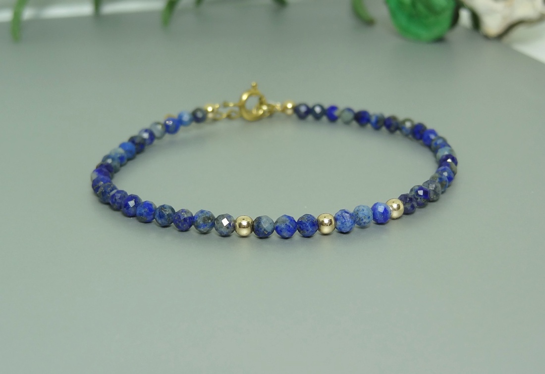 Bratara lapis lazuli si aur filat de 14k / gold filled - bijuterii - brățări - brățară cu mărgele - Artynos.ro