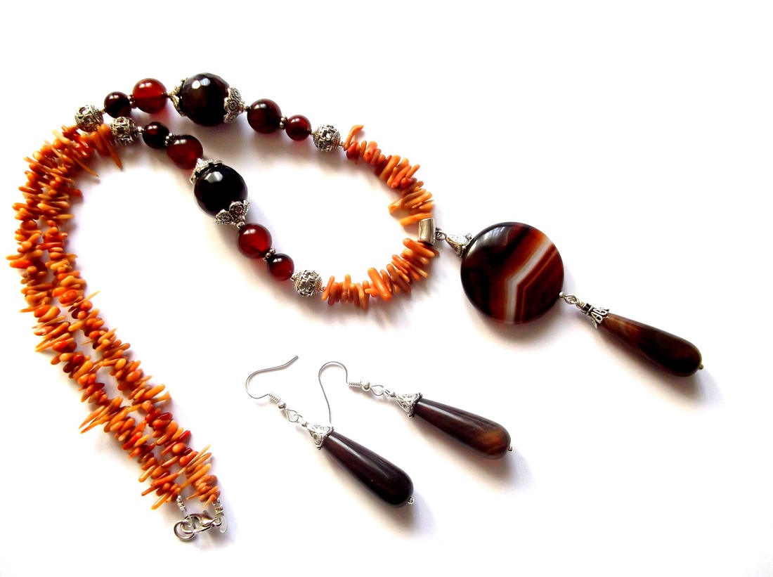 set agate si coral 42441 - bijuterii - seturi de bijuterii - Artynos.ro