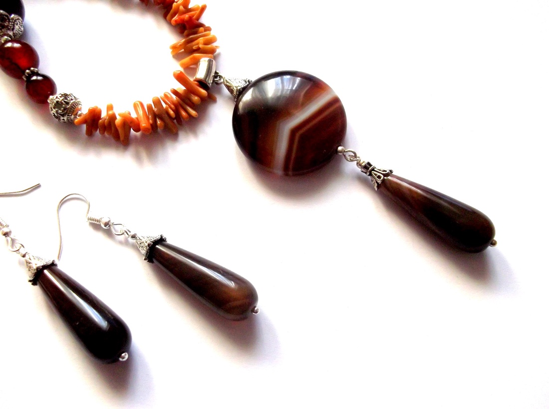 set agate si coral 42441 - bijuterii - seturi de bijuterii - Artynos.ro