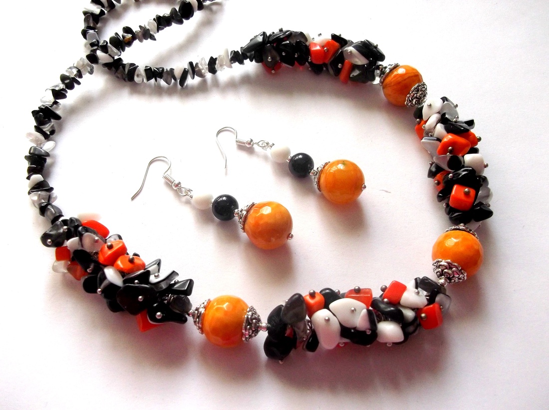 set agate si coral portocaliu 40894 - bijuterii - seturi de bijuterii - Artynos.ro