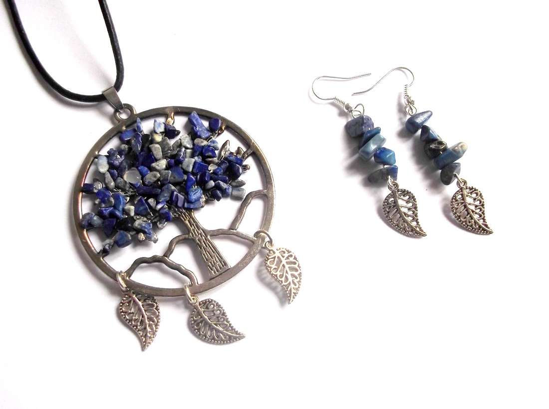 set colier si cercei arborele vietii cu lapis lazuli 38956 - bijuterii - seturi de bijuterii - Artynos.ro